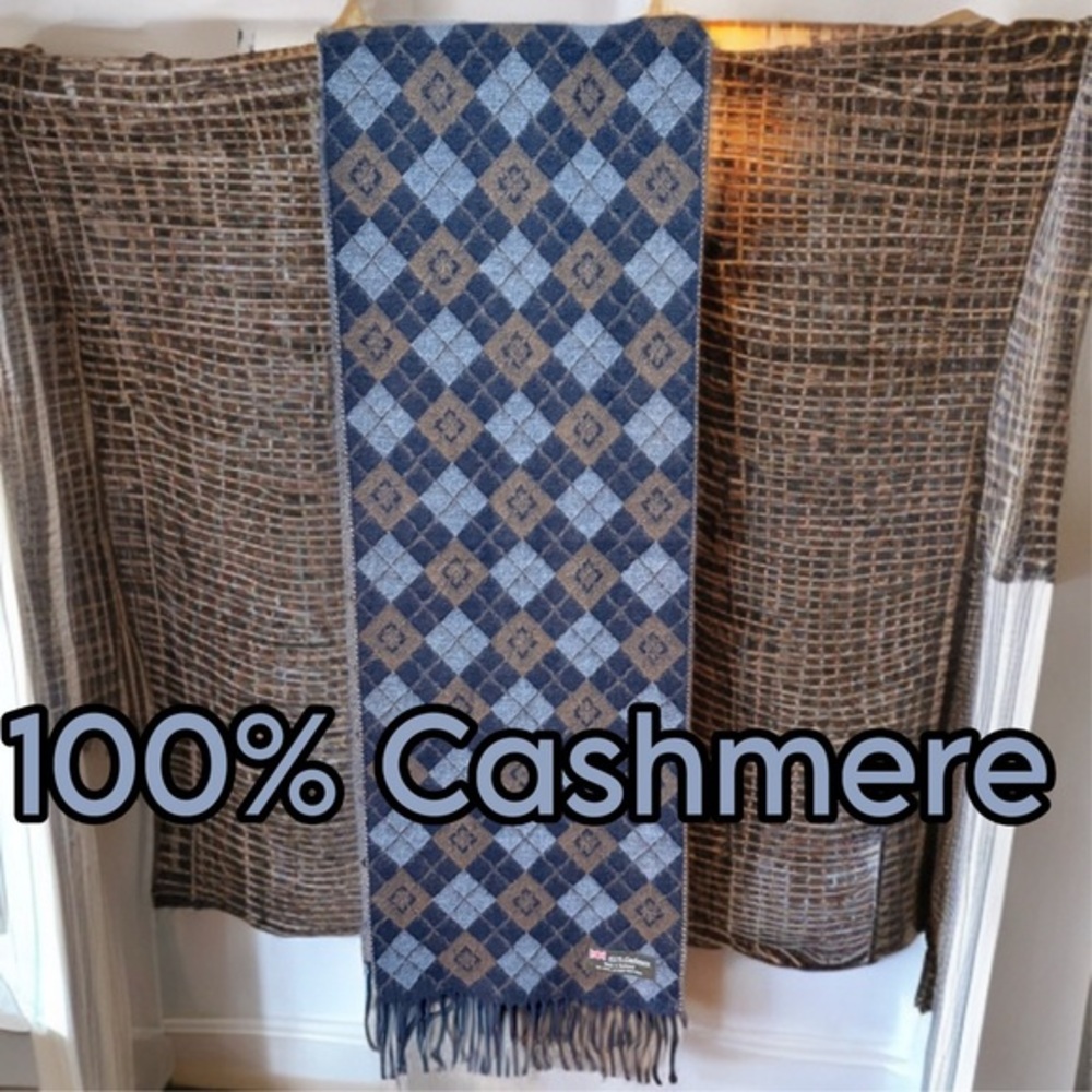 Blue and Brown Cashmere Scarf
